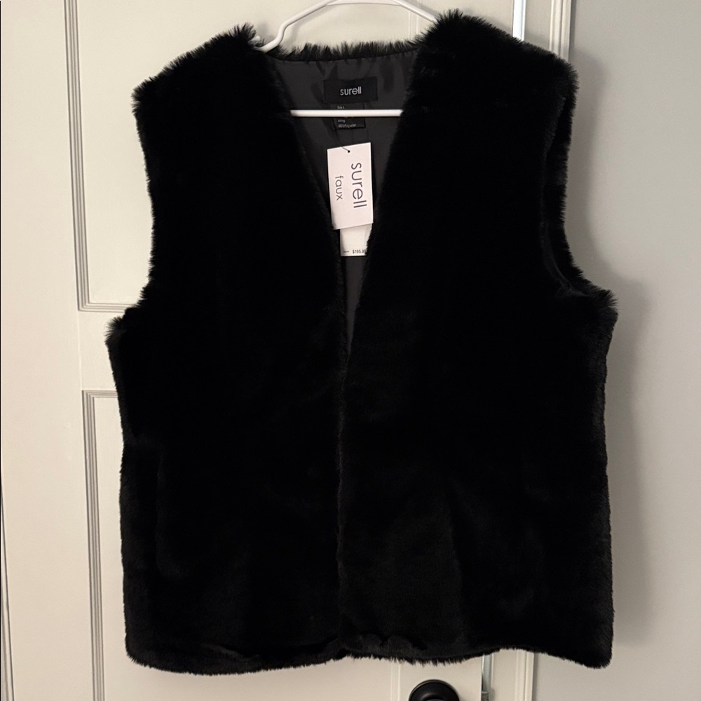 Surell Black Faux Fur Vest - NWT